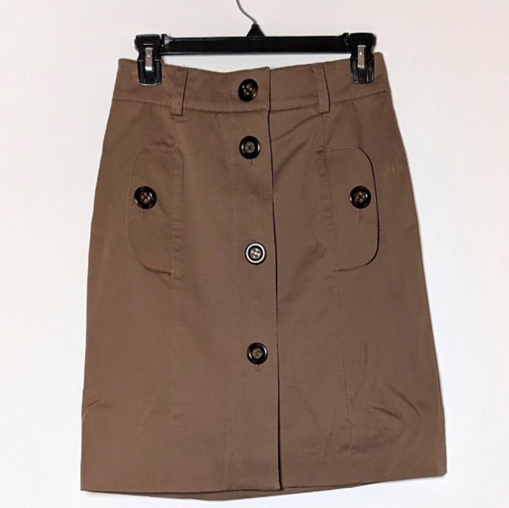 Worth Vintage‎  Khaki Button-Front Utility Skirt with Flap Pockets Taupe Tan 4